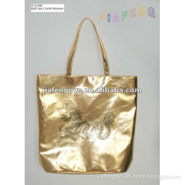 Shiny Gold PU Shoulder Bag with Dragon Printing